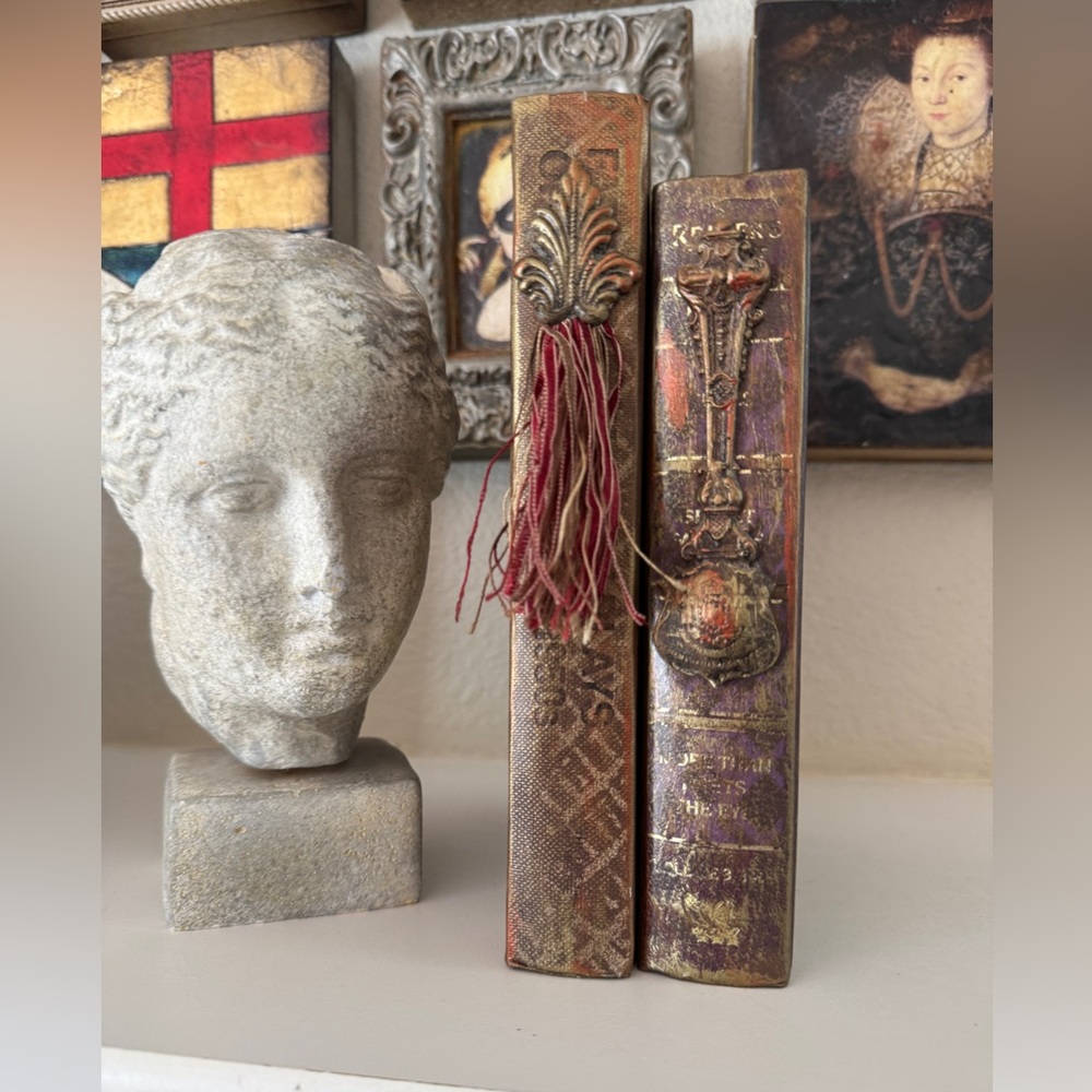 Pair of Hand-Painted Faux Book‎ Decor Accents with Fleur-de-Lis and Tassel